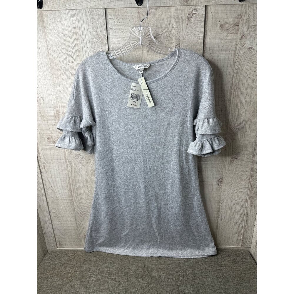 Speechless Womens Ruffle Short Sleeves Heather Gray Casual Dress Size Small